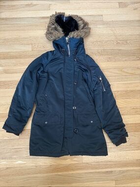 GAP Navy Hooded Faux-Fur Trimmed Winter Coat - XS Petite